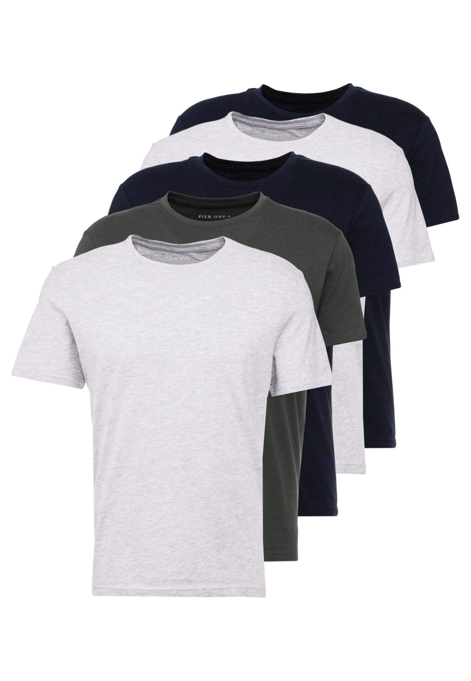 Pier One 5 Pack - T-Shirt Basic - Dark Blue/Grey/Khaki 7 Pier One 5 Pack - T-Shirt Basic - Dark Blue/Grey/Khaki - Afbeelding 7