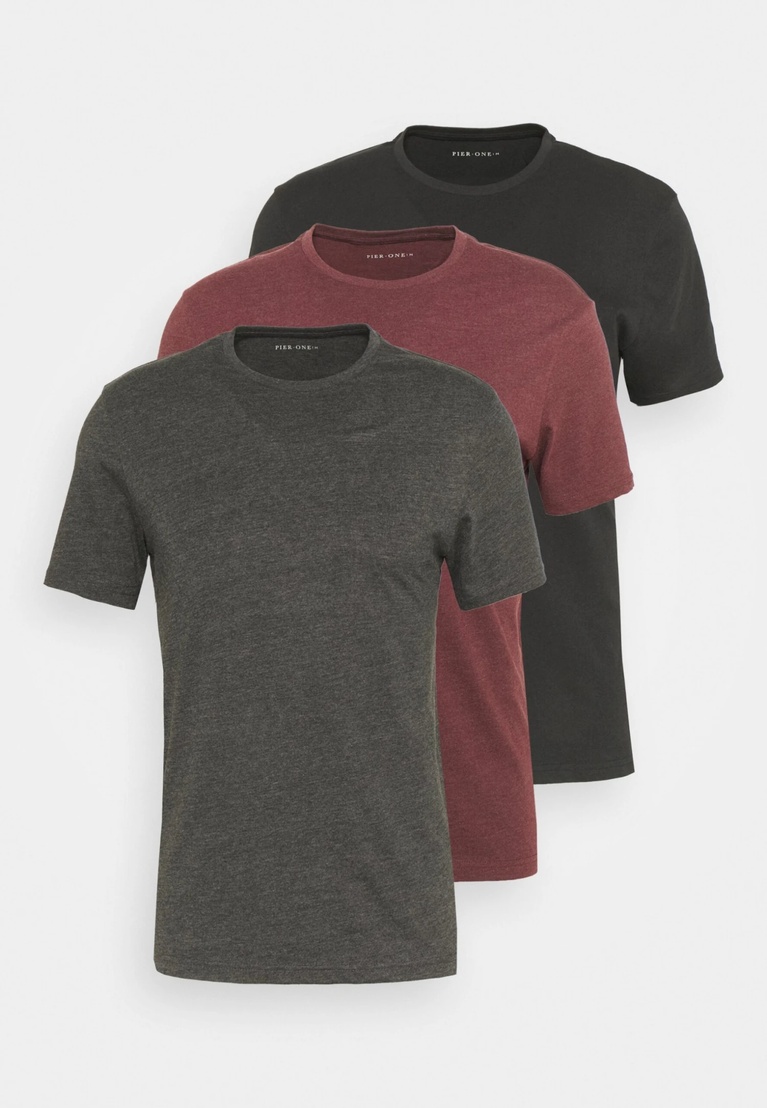 Pier One 3 Pack - T-Shirt Basic - Black/Mottled Dark Grey/Bordeaux 7 Pier One 3 Pack - T-Shirt Basic - Black/Mottled Dark Grey/Bordeaux - Afbeelding 7