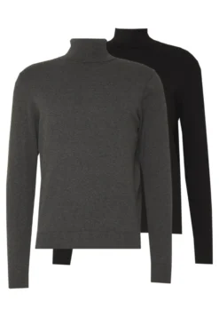 Pier One 2 Pack - Basic Turtleneck - Trui - Black/Mottled Dark Grey