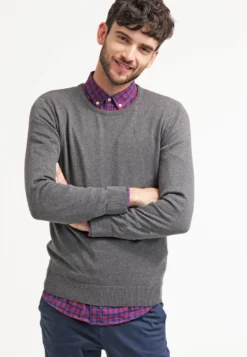 Pier One Basic Crewneck - Trui - Dark Grey Melange