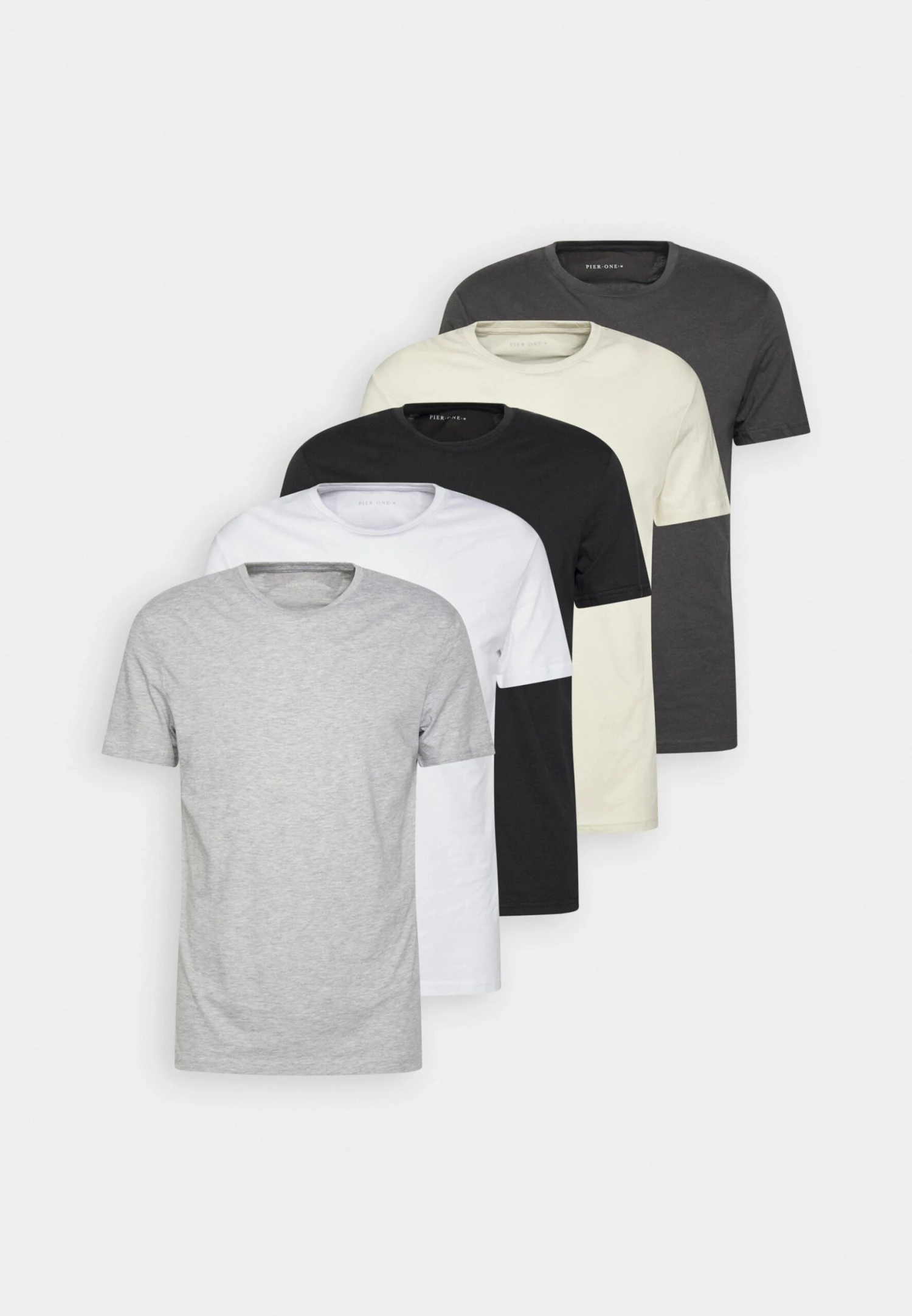 Pier One 5 Pack - T-Shirt Basic - White/Off-White/Light Grey/Beige/Black 8 Pier One 5 Pack - T-Shirt Basic - White/Off-White/Light Grey/Beige/Black - Afbeelding 8