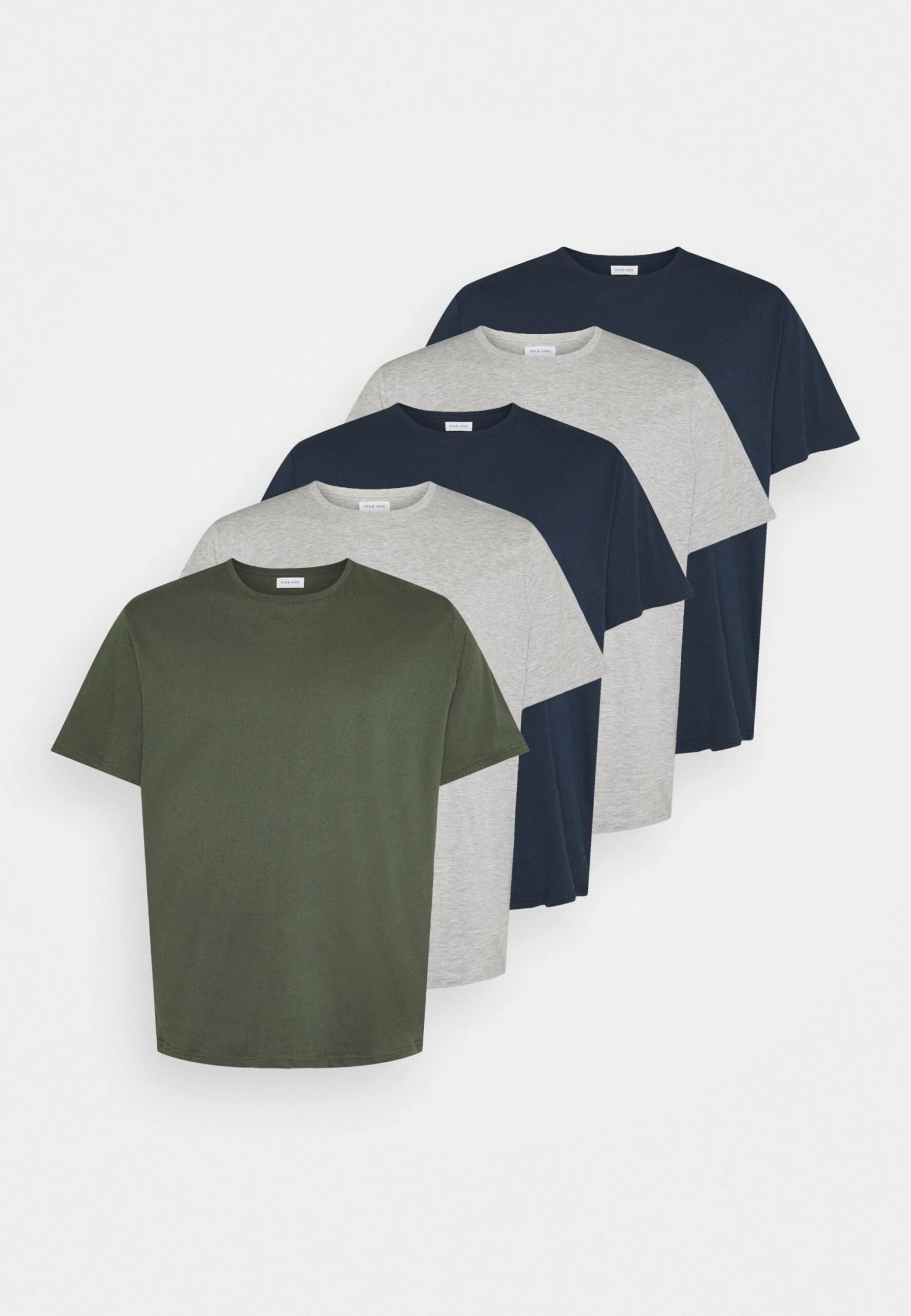 Pier One 5 Pack - T-Shirt Basic - Khaki/Grey/Dark Blue 5 Pier One 5 Pack - T-Shirt Basic - Khaki/Grey/Dark Blue - Afbeelding 5